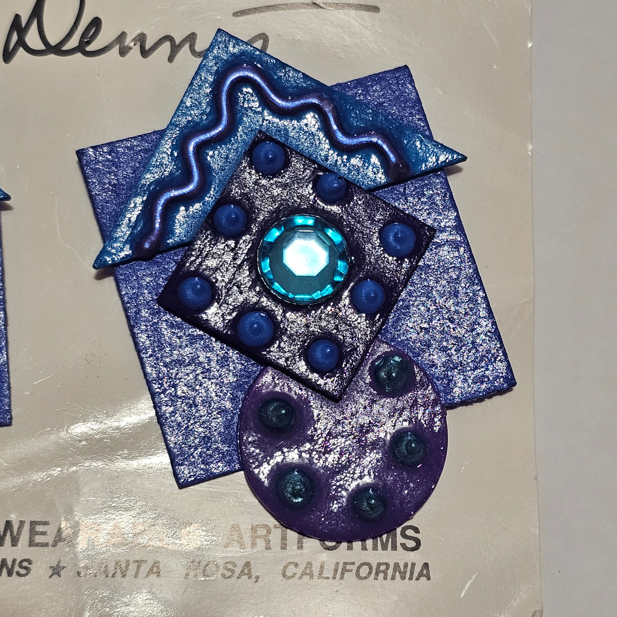 Artisan Made Retro Abstract Purple Blue Geometric Pierced Earrings 90s