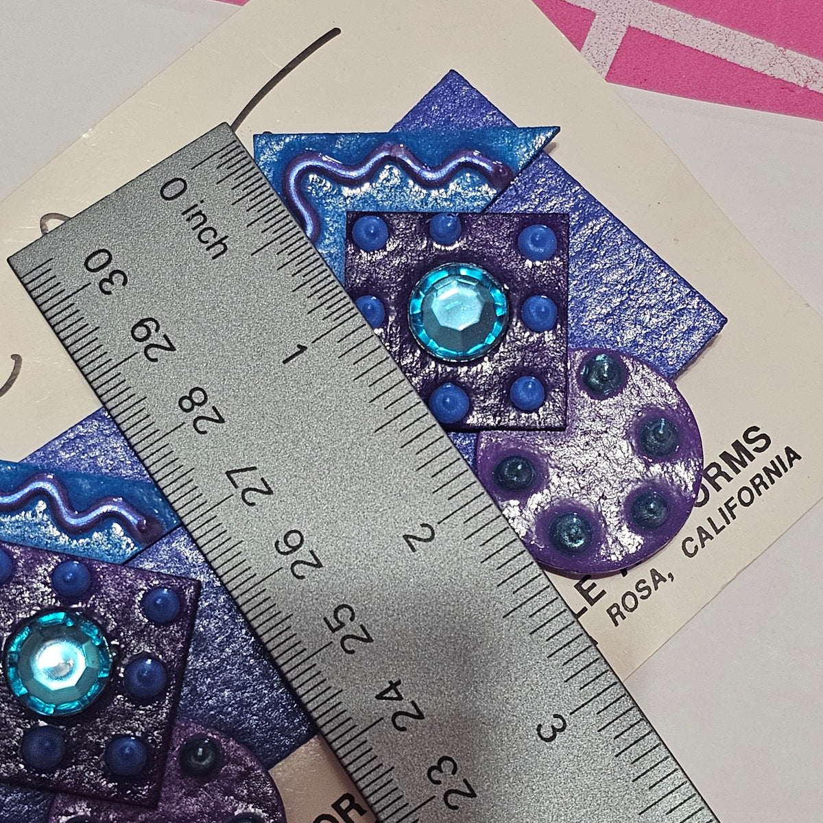 Artisan Made Retro Abstract Purple Blue Geometric Pierced Earrings 90s