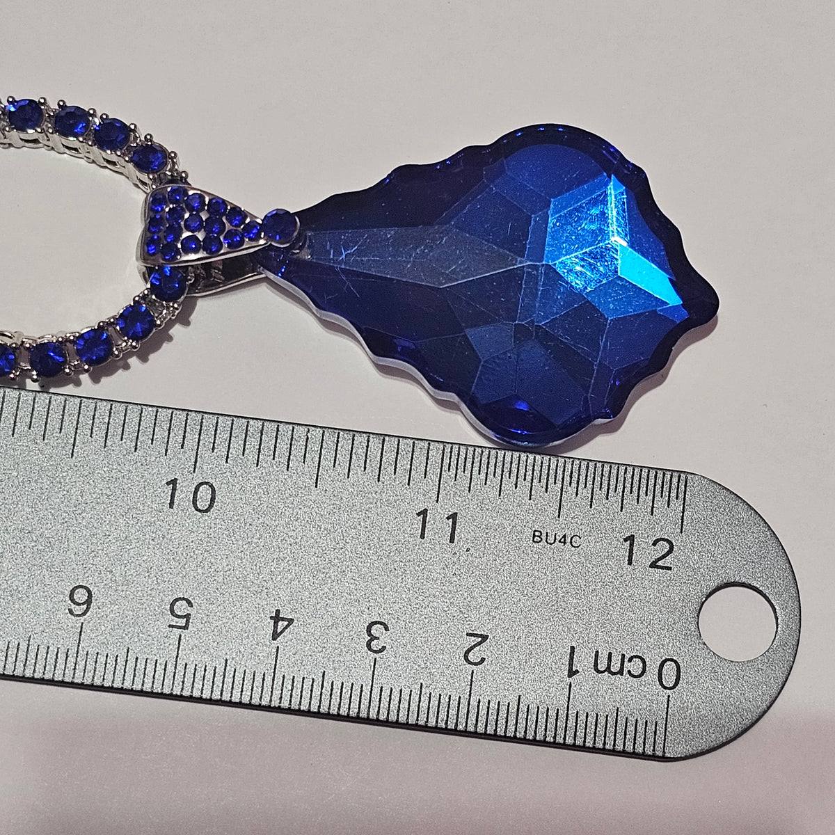 Stunning Blue Rhinestone Chain Acrylic Pendant Silver-tone Fancy Formalwear