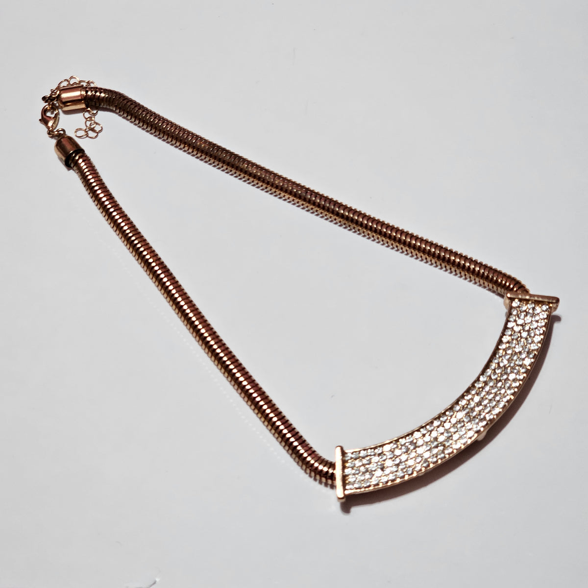 Rose Gold Plated Statement Rhinestone Snake Chain Necklace Vintage