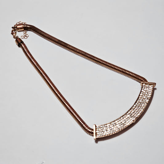 Rose Gold Plated Statement Rhinestone Snake Chain Necklace Vintage
