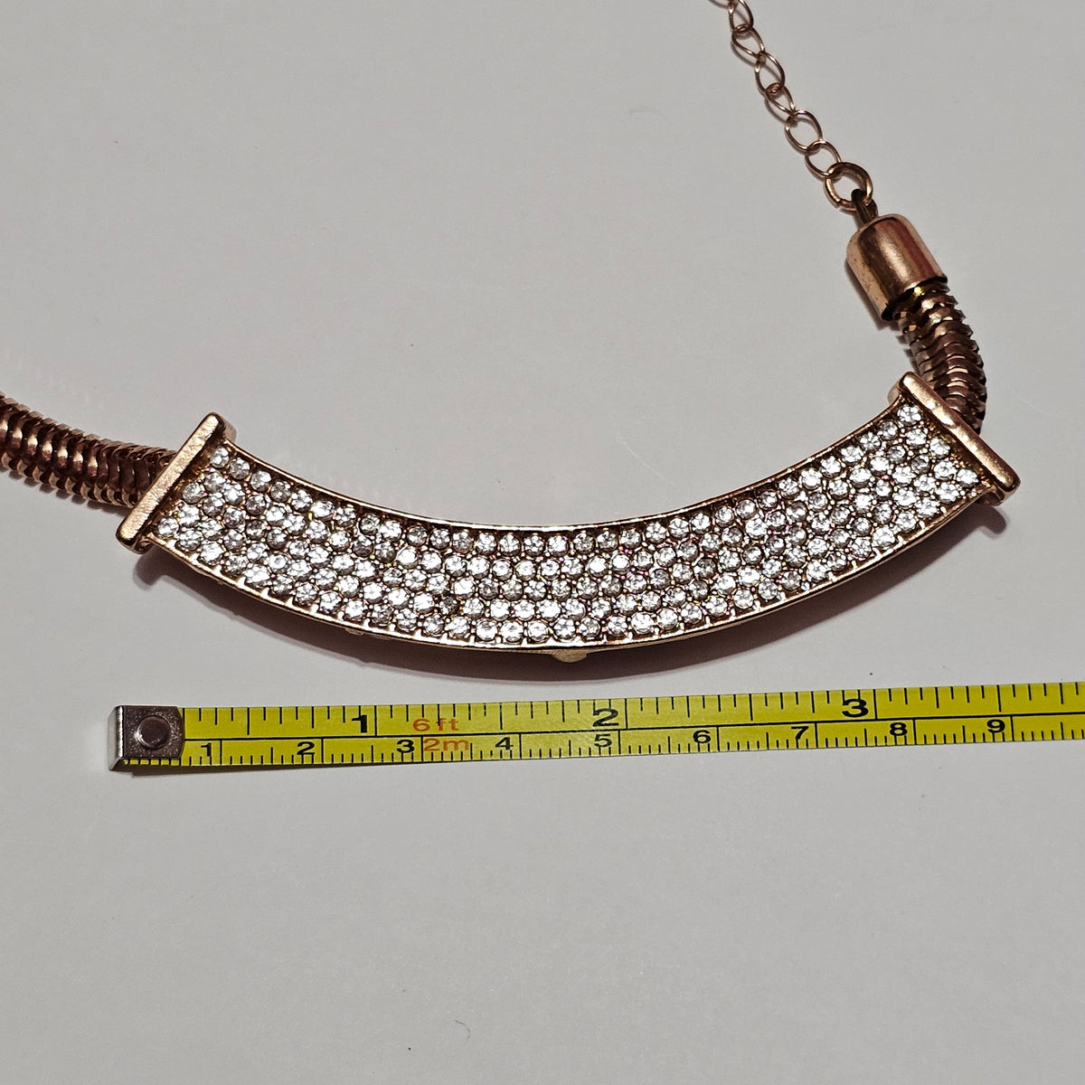 Rose Gold Plated Statement Rhinestone Snake Chain Necklace Vintage