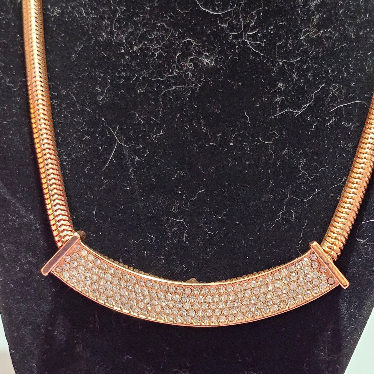 Rose Gold Plated Statement Rhinestone Snake Chain Necklace Vintage
