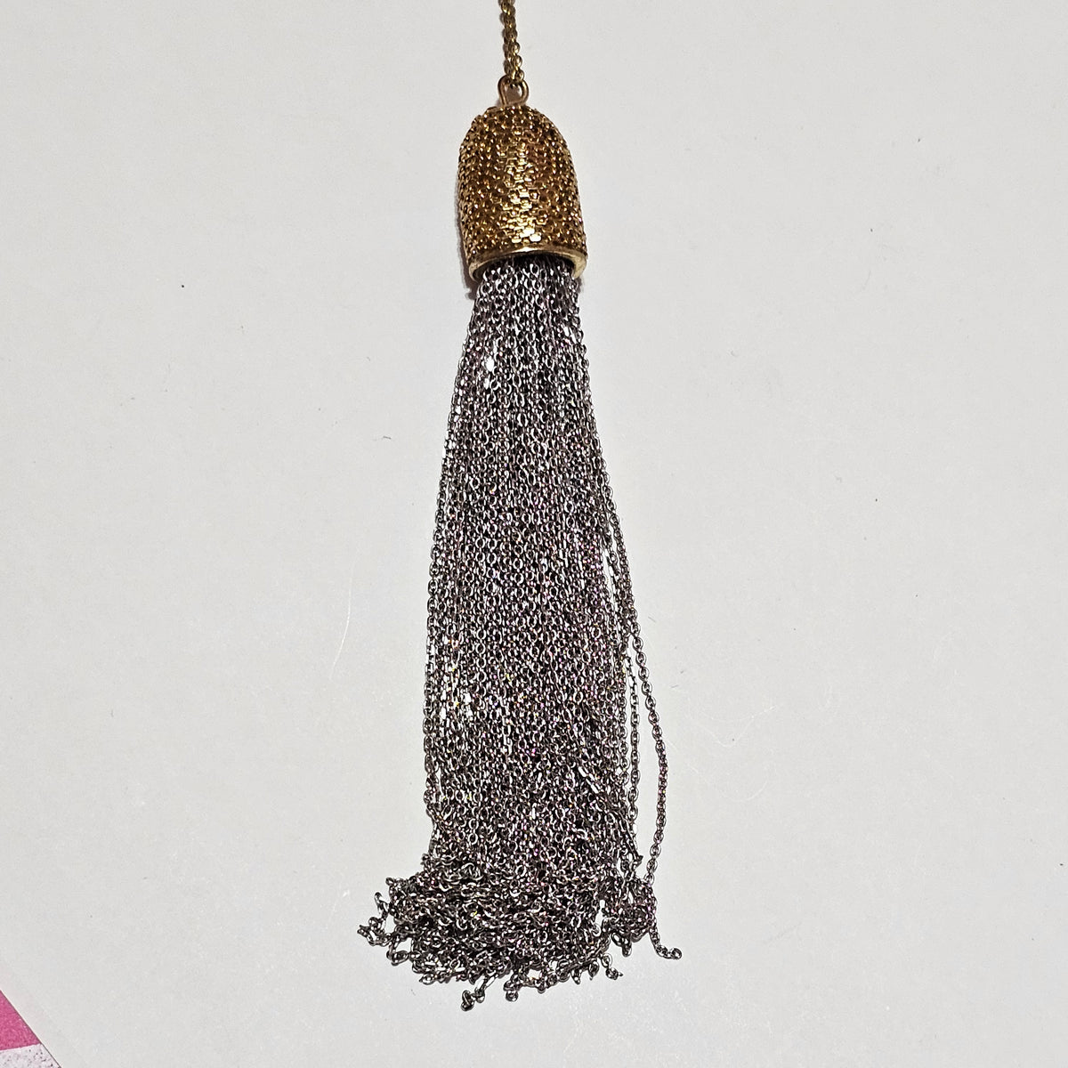 Ann Taylor Two Tone Silver Gold Mesh Chain Tassel Pendant Necklace