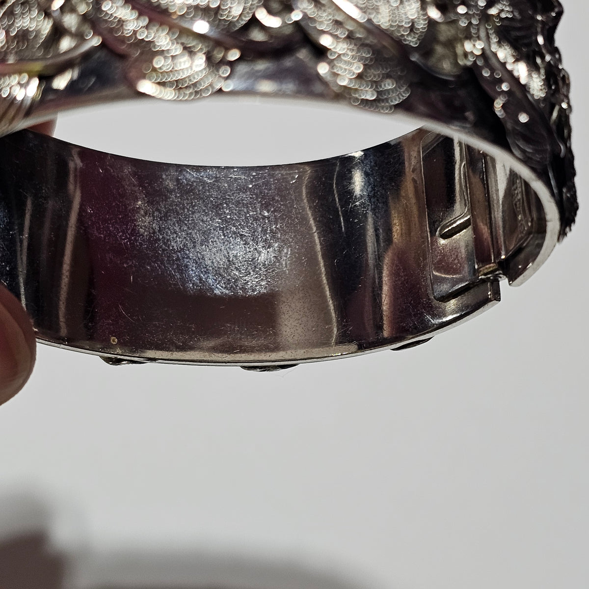 Vintage Mid Century Whiting and Davis Signed Silver-Tone Bracelet Leaf Motif