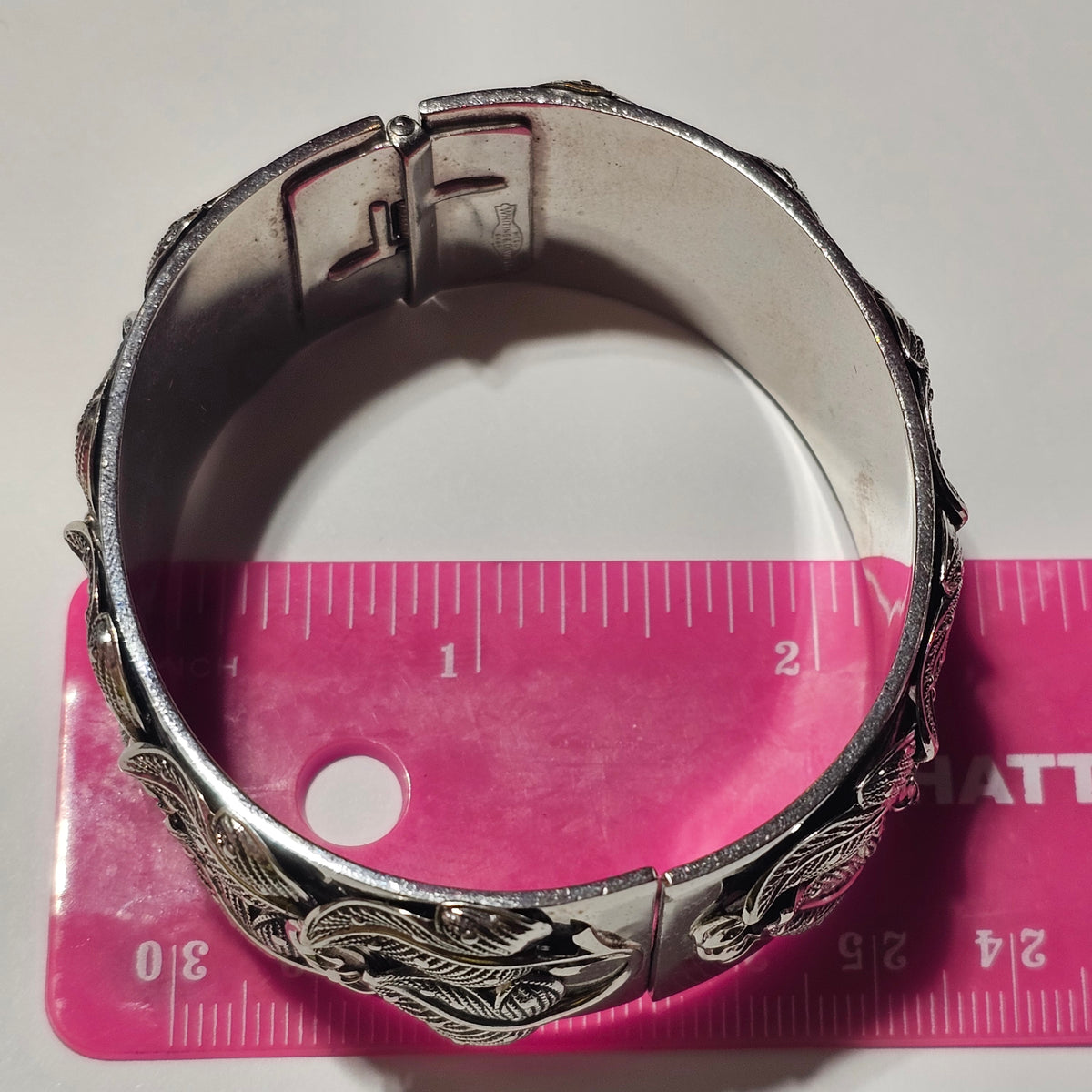Vintage Mid Century Whiting and Davis Signed Silver-Tone Bracelet Leaf Motif