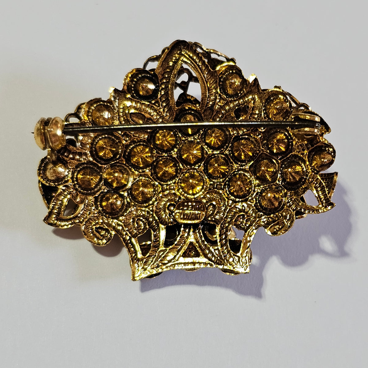 Czech Vintage Rhinestone Flower Bouquet Gold-tone Brooch Signed Made in Czechoslovakia