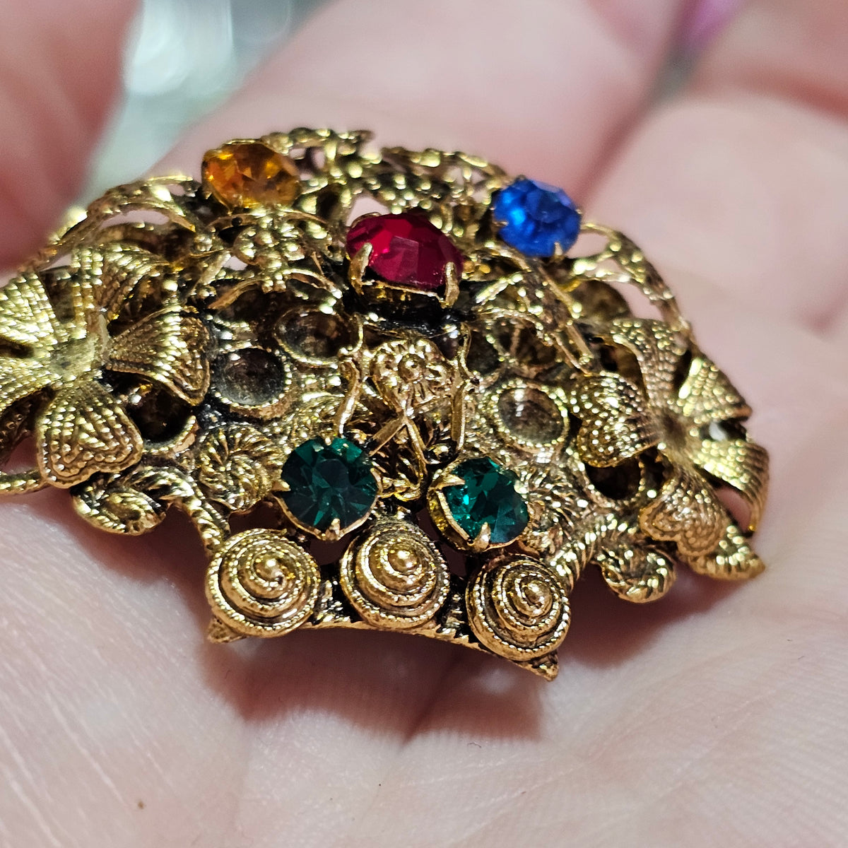 Czech Vintage Rhinestone Flower Bouquet Gold-tone Brooch Signed Made in Czechoslovakia
