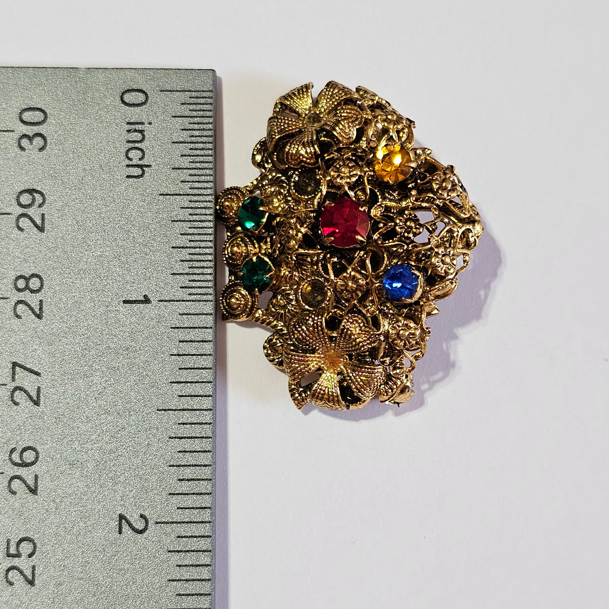 Czech Vintage Rhinestone Flower Bouquet Gold-tone Brooch Signed Made in Czechoslovakia