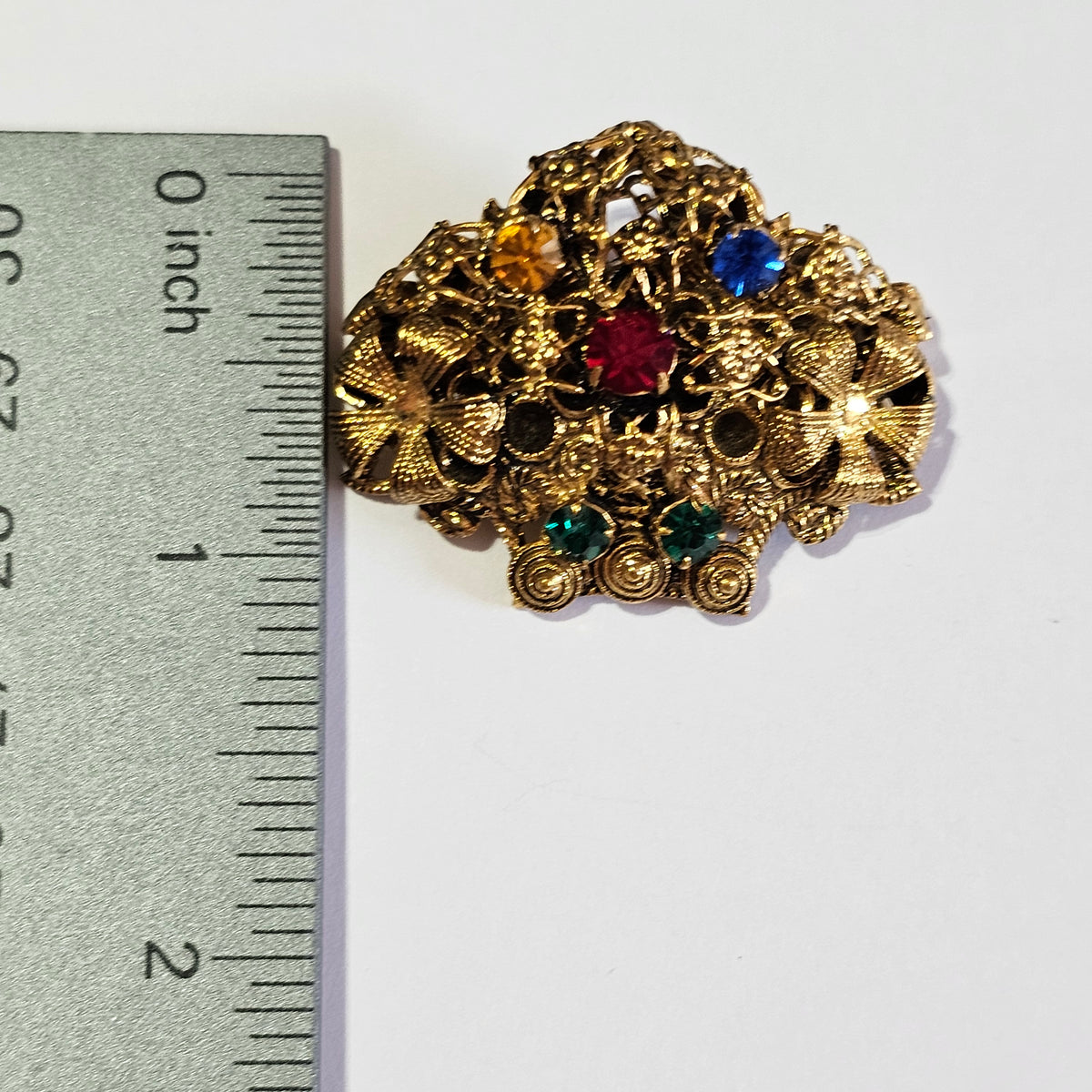 Czech Vintage Rhinestone Flower Bouquet Gold-tone Brooch Signed Made in Czechoslovakia