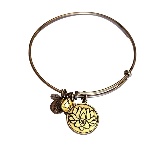 Alex And Ani Lotus Flower Charm Bangle Energy Ohm Om Bracelet Silver Tone 2013
