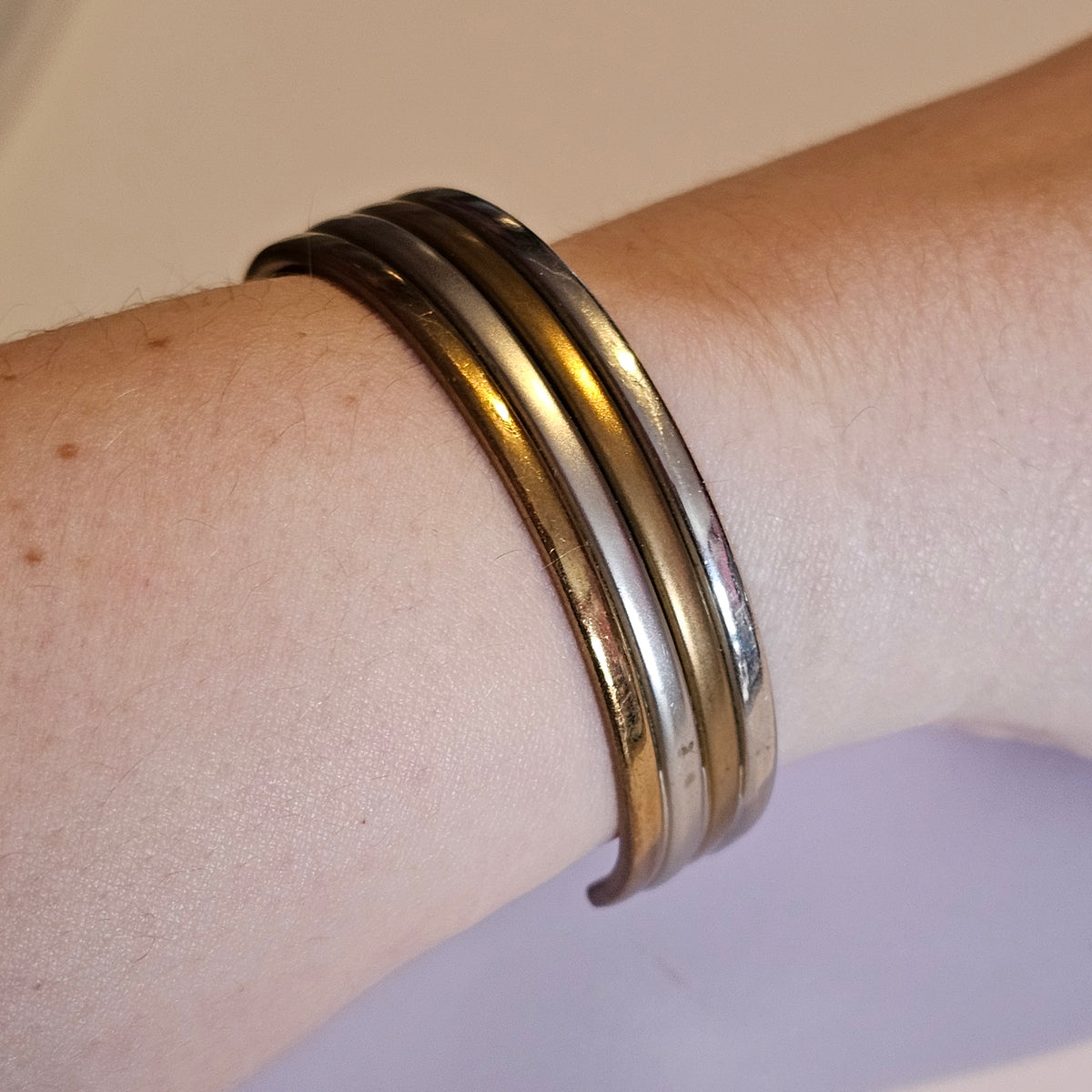 Sergio Lub Roman Layered Mixed Metal Brass Copper Silver Cuff Bracelet