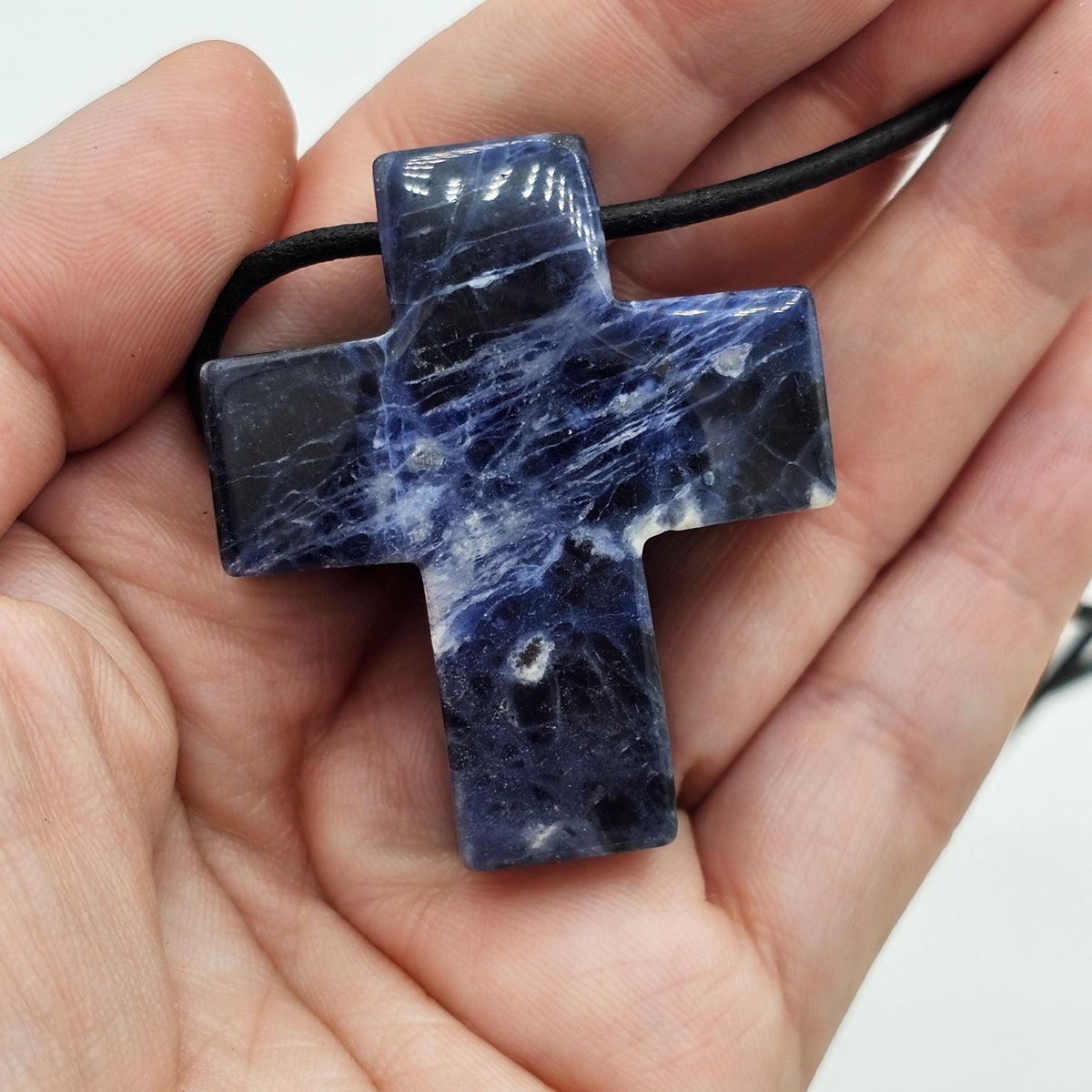 Jay King DTR 925 Sterling Silver Huge Chunky Sodalite Crucifix Natural Stone Adjustable