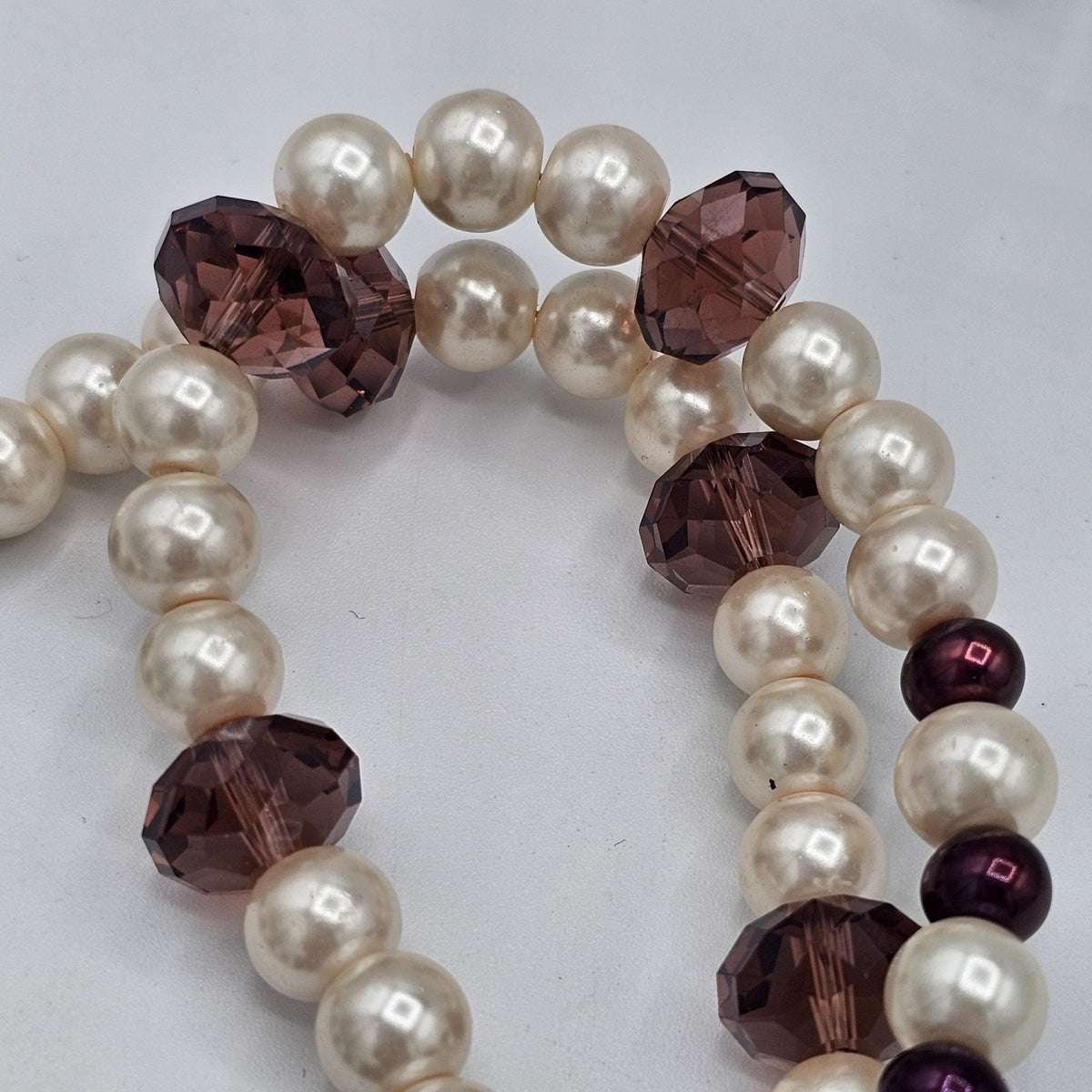 Faux Pearl Purple Amethyst Glass Crystal Beaded Necklace 20 in