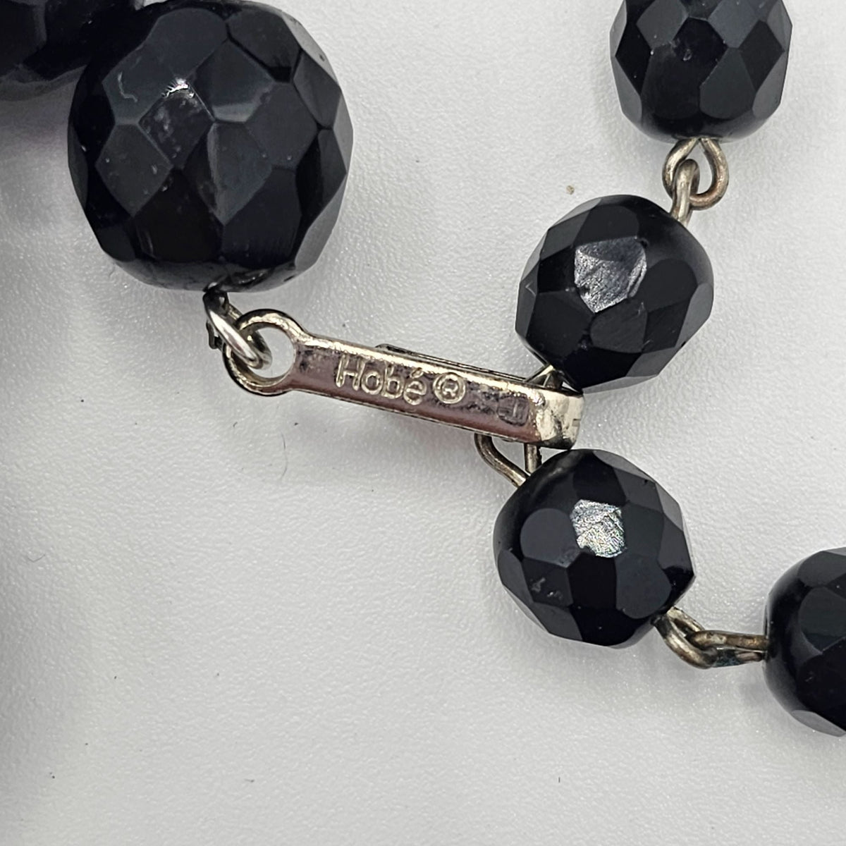 (169) Hobe Vintage Black Faceted Glass Beaded Mourning Necklace Dangle Earrings Set