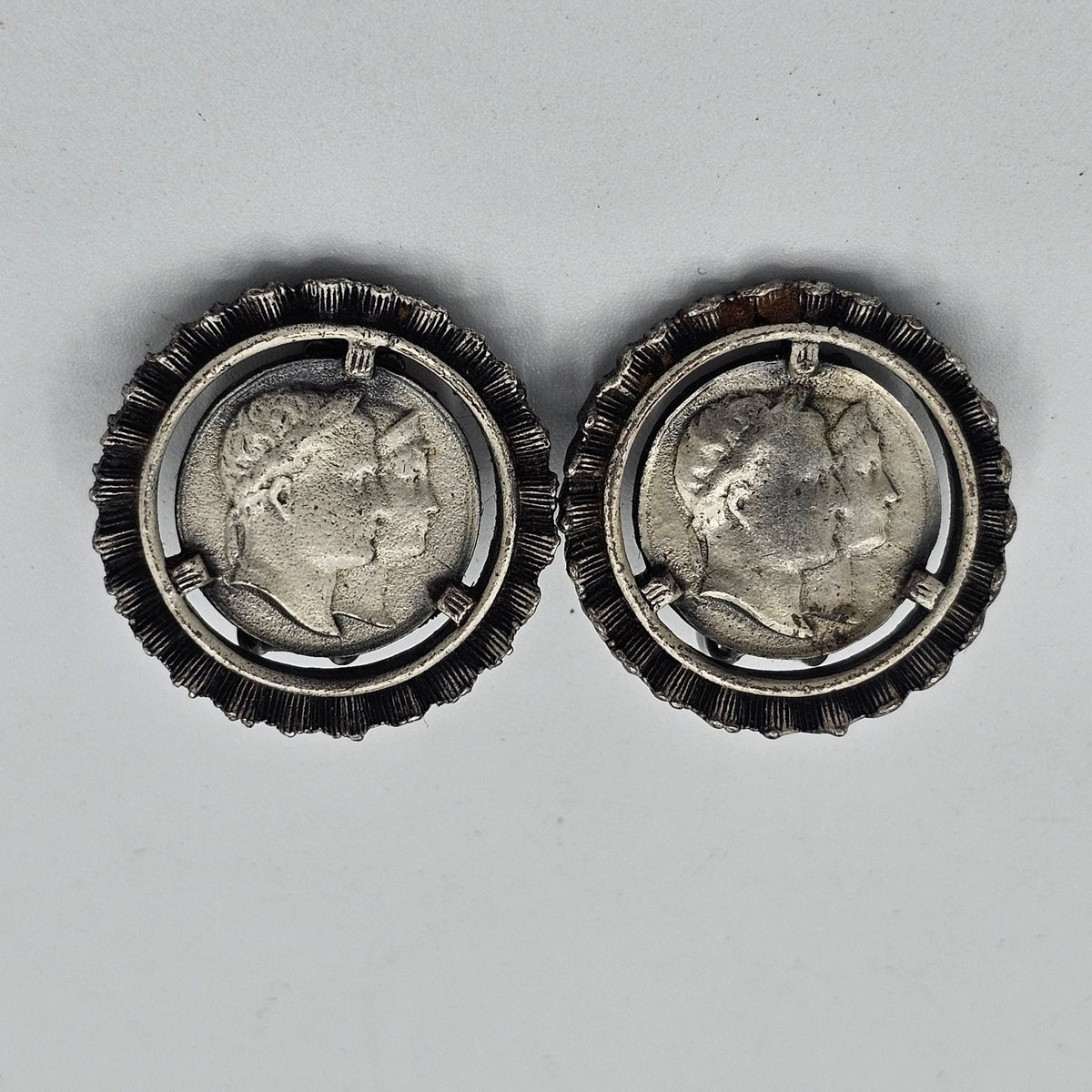 STAR Signed Napoleon Coined Fashion Clip-on Vintage Earrings NOS