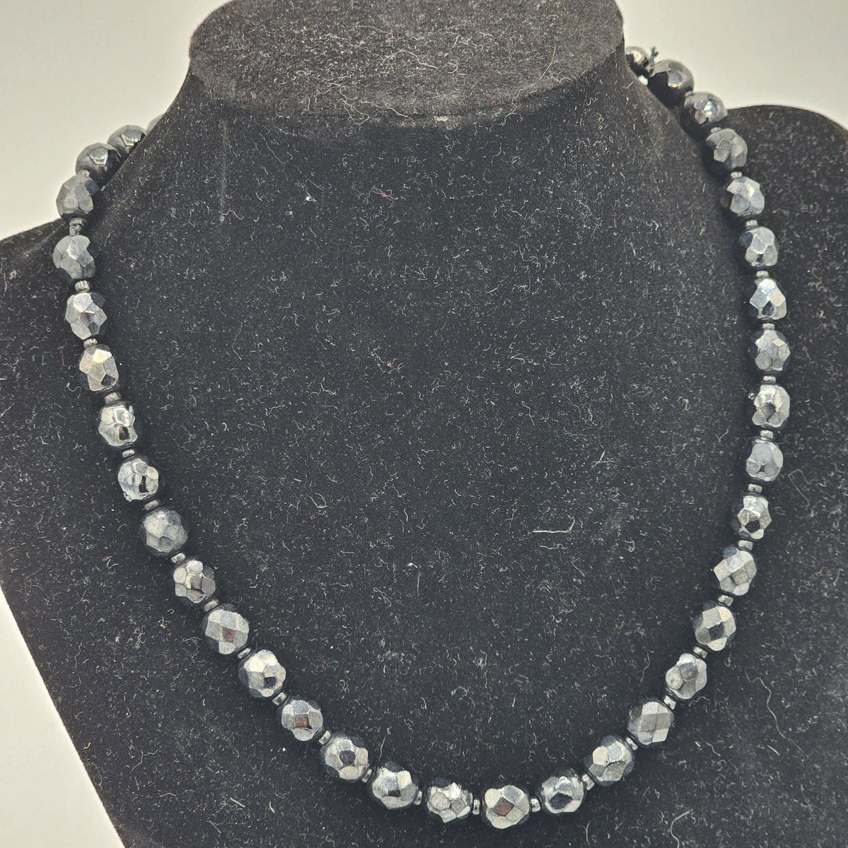 West Germany Vintage Black Faceted Glass Necklace Cluster Clip-on Earrings