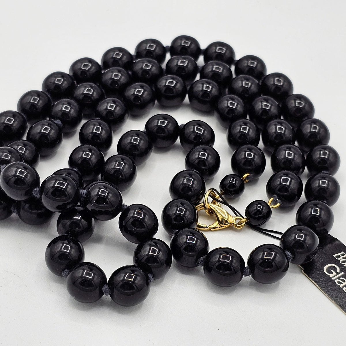 Black Bohemian Glass Round Beaded Necklace Vintage NOS