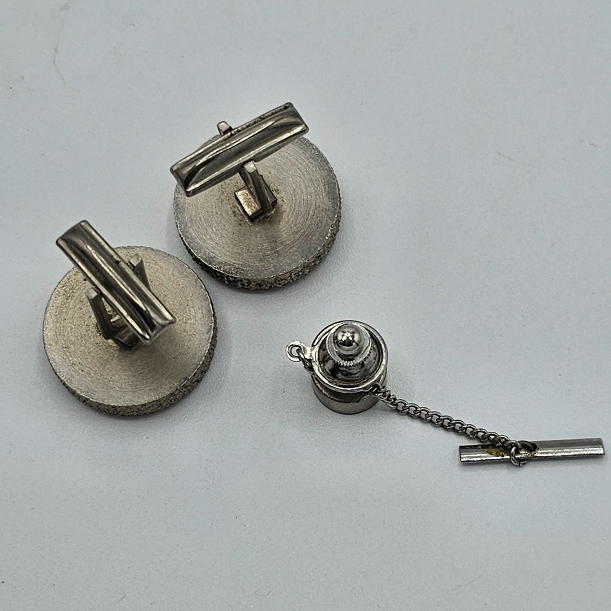 Vintage Silver-tone Di Gino Diamond Cut Cuff Links and Tie Tack Original Box