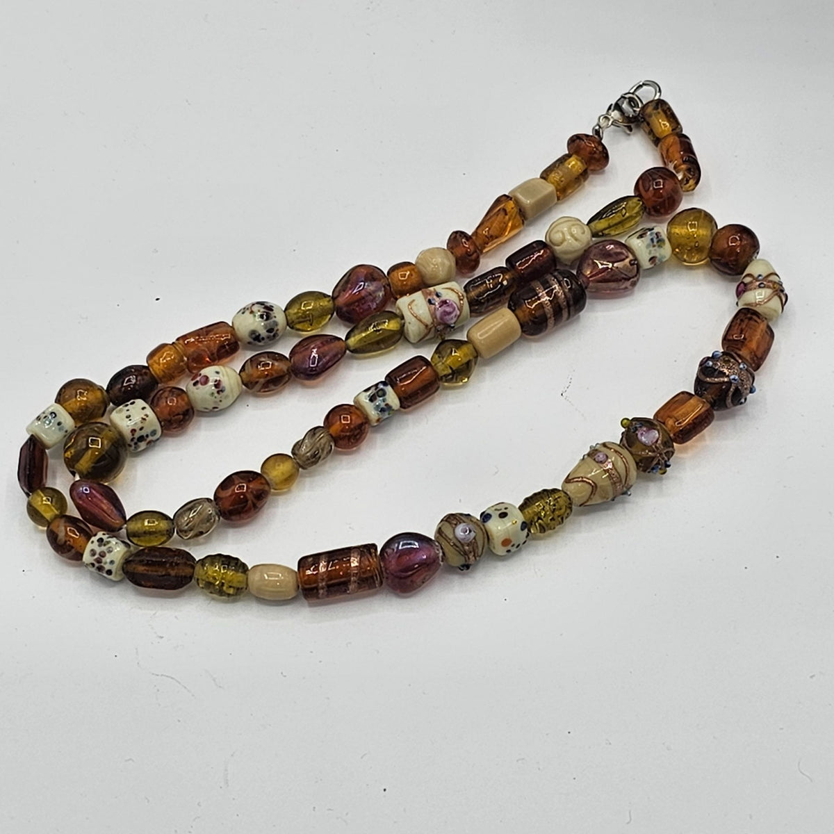 (170) Honey Amber Glass Lampwork Venetian Wedding Beaded Necklace Vintage