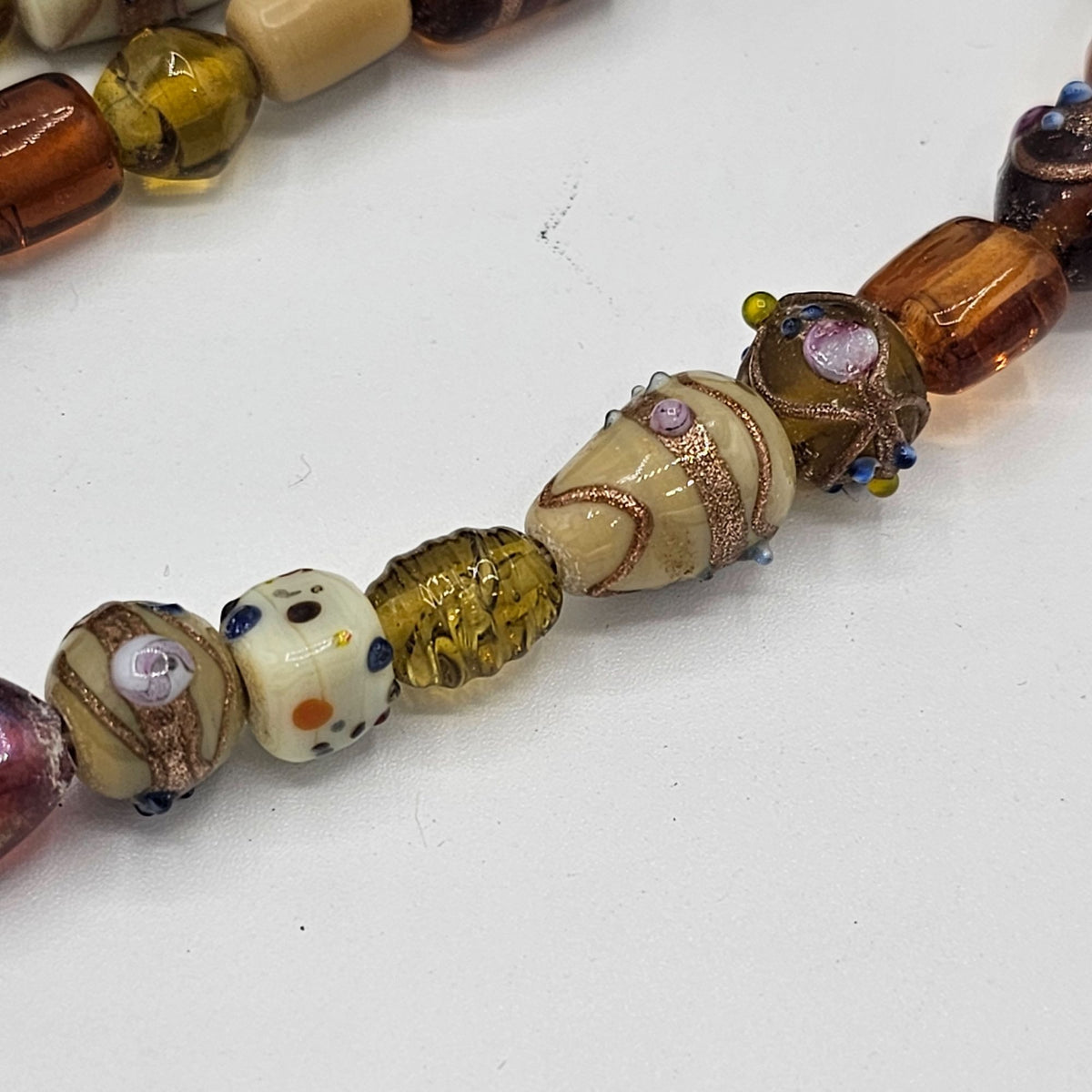 (170) Honey Amber Glass Lampwork Venetian Wedding Beaded Necklace Vintage