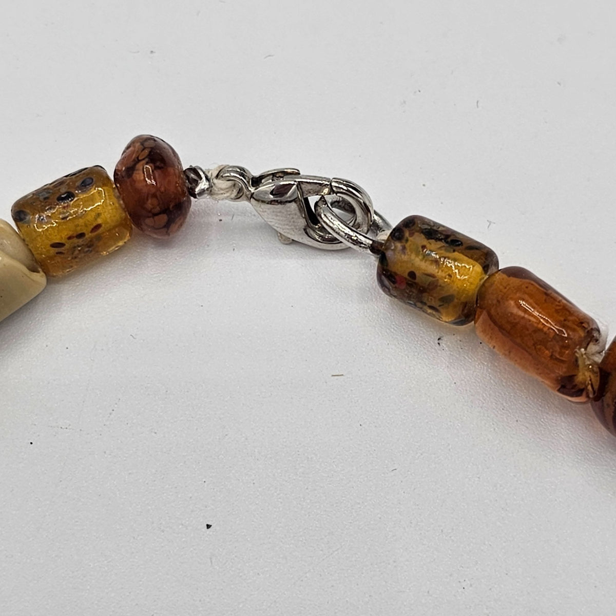 (170) Honey Amber Glass Lampwork Venetian Wedding Beaded Necklace Vintage