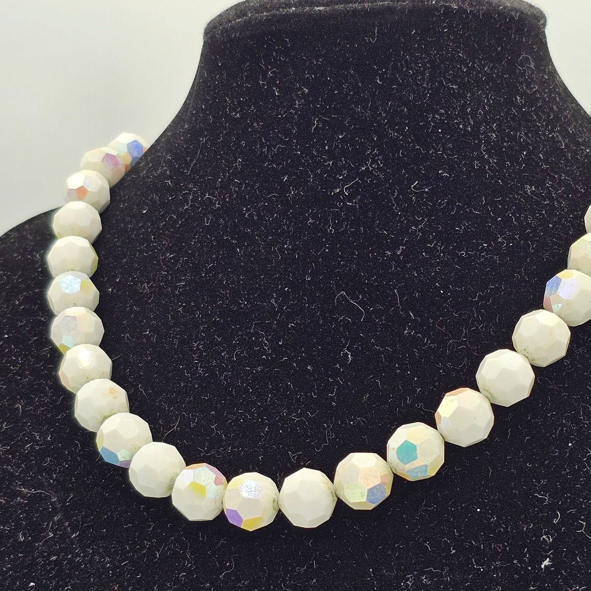Alice Caviness Vintage White Glass Aurora Borealis Faceted Necklace