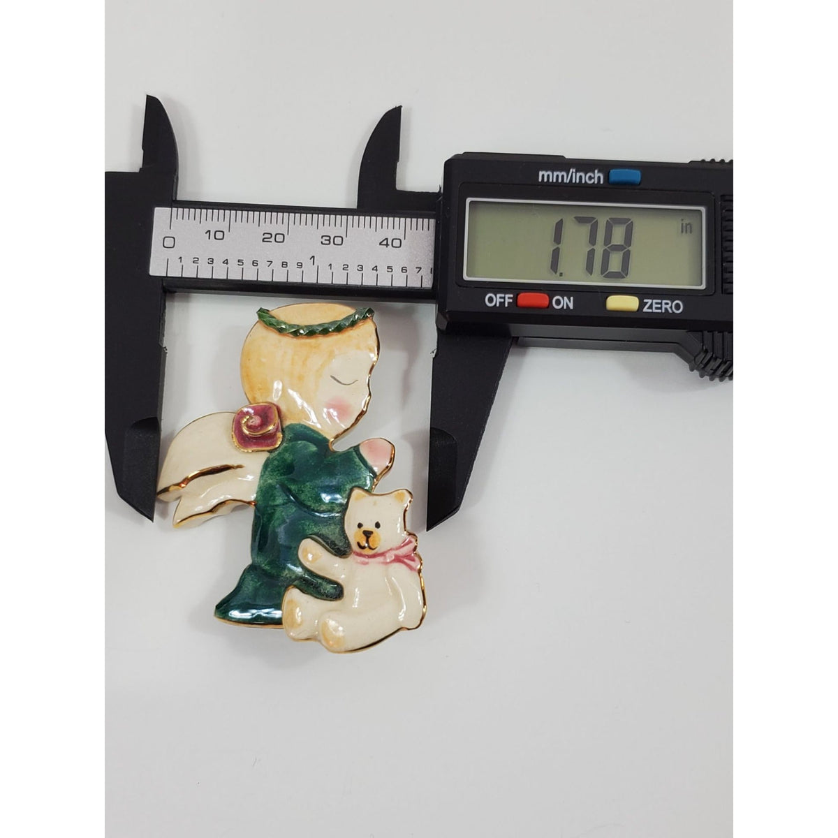 Praying Angel Kitten Handcrafted Porcelain Brooch Vintage