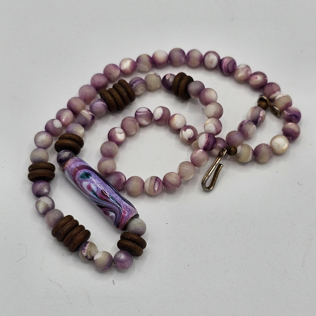 Purple Art Glass Artisan Handmade Beaded Necklace Vintage