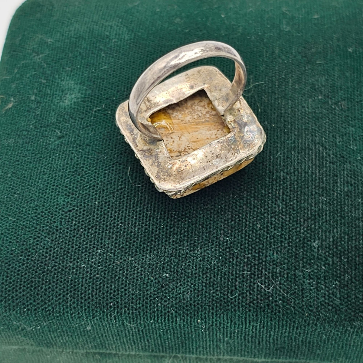 Sterling Silver Signed 925 Jasper Stone Square Size 8.5 Ring Vintage