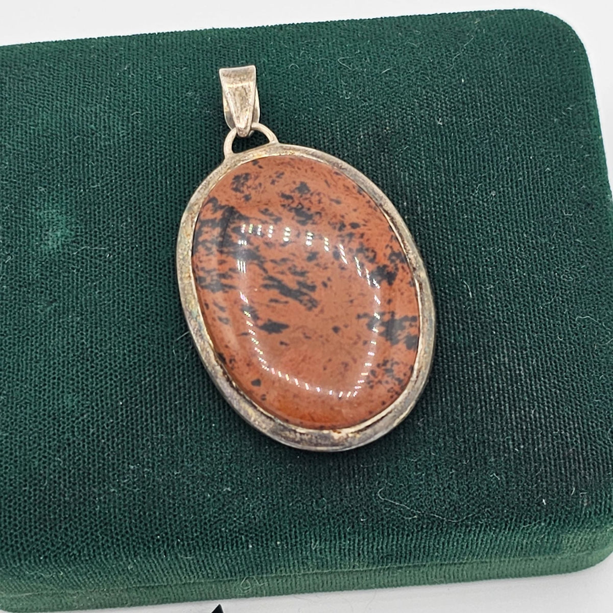 Sterling Silver 925 Oval Mahogany Obsidian Cabochon Pendant 2 inches