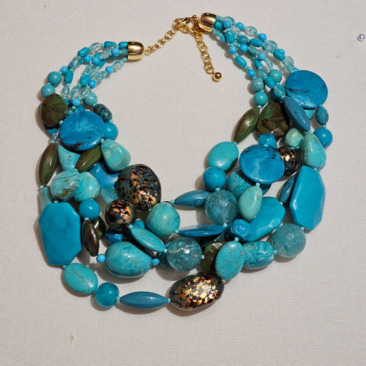 (640) Joan Rivers Chunky Faux Turquoise Gold-Tone Layered Statement Necklace