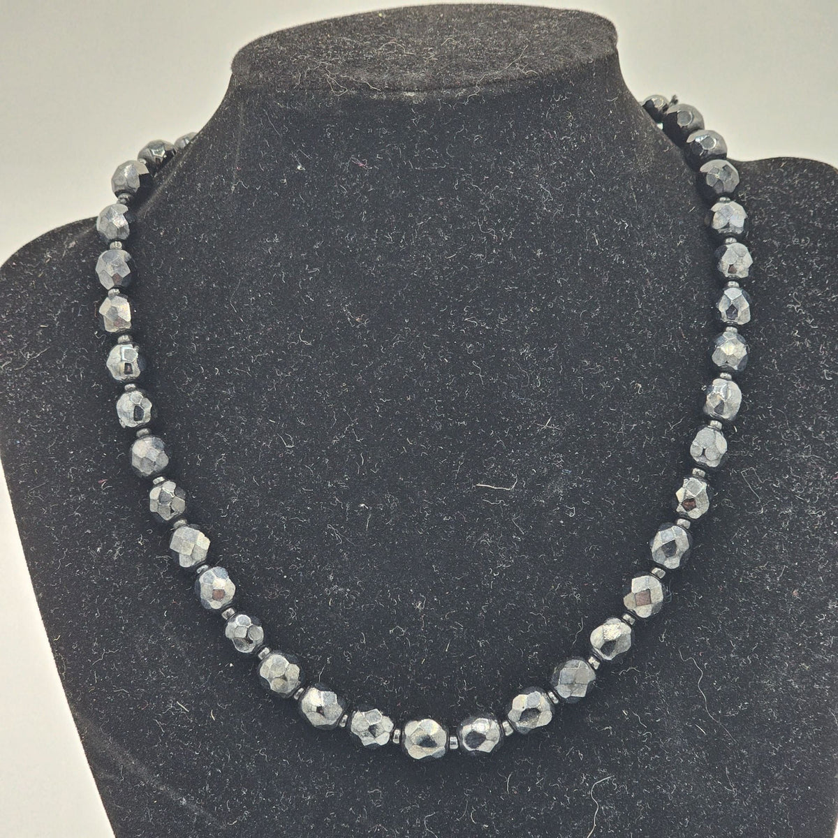 West Germany Vintage Black Faceted Glass Necklace Cluster Clip-on Earrings
