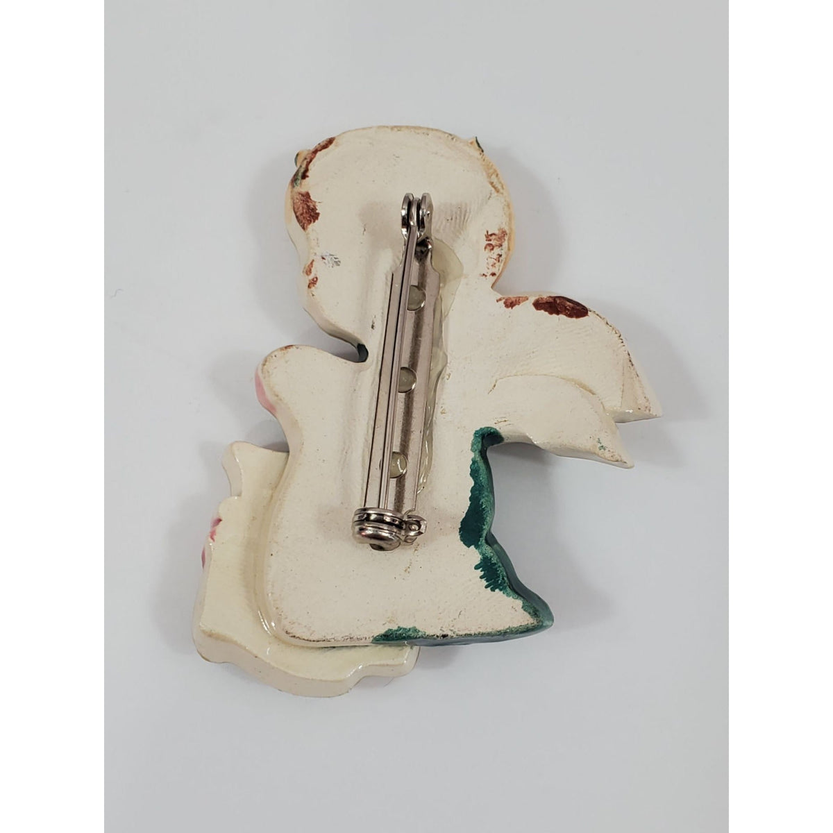 Praying Angel Kitten Handcrafted Porcelain Brooch Vintage
