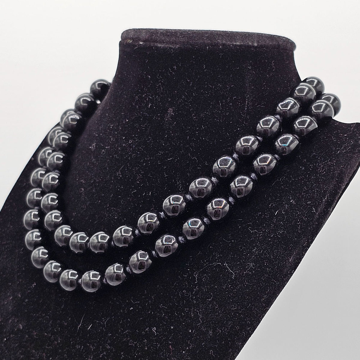 Black Bohemian Glass Round Beaded Necklace Vintage NOS