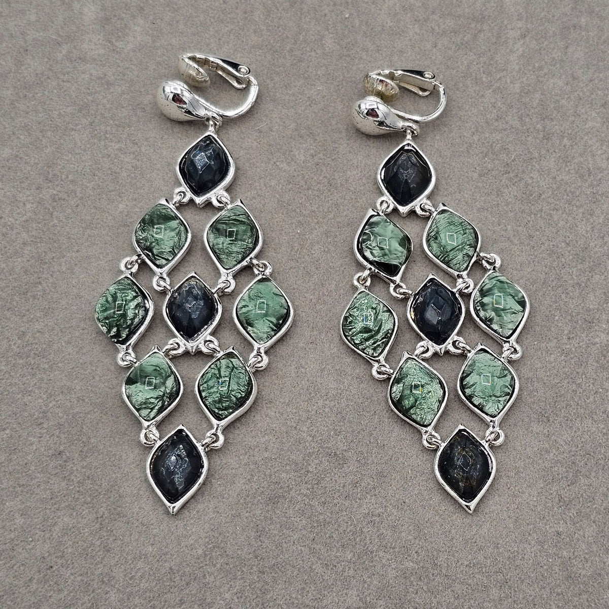 Liz Claiborne Silver-tone Green Abalone Dangle Drop Clip-on Earrings