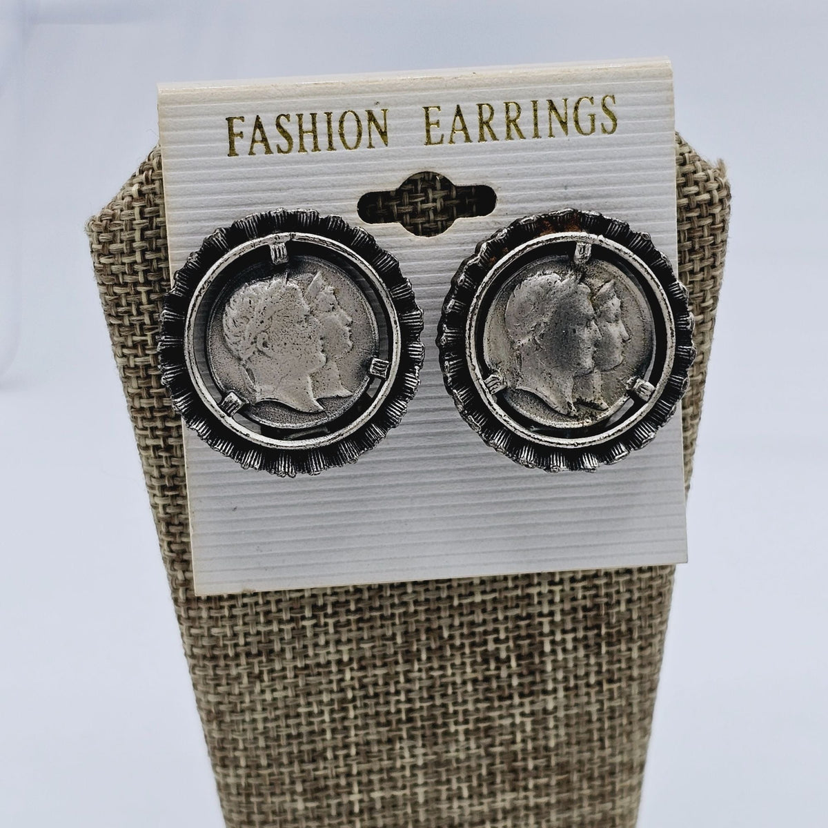 STAR Signed Napoleon Coined Fashion Clip-on Vintage Earrings NOS