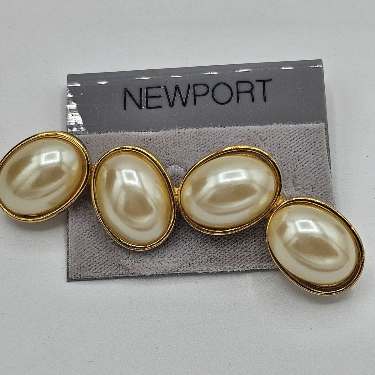 Gold-tone Faux Pearl Brooch NOS Vintage Bar Pin