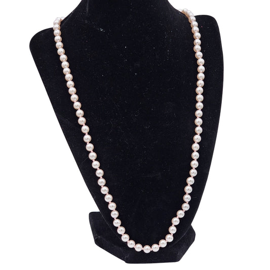 Elegant Light Pink Glass Faux Pearl Necklace 24 in Vintage Romantic Gift Girly