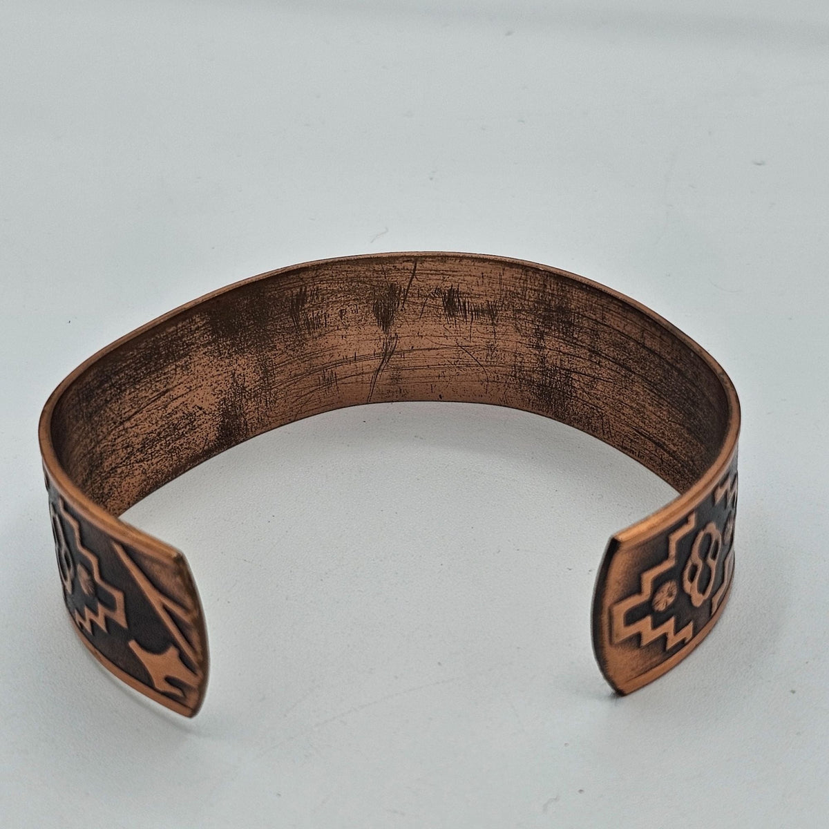 (89) Vintage Copper Cuff Bracelet Intricate Etched Pattern 1" Wide