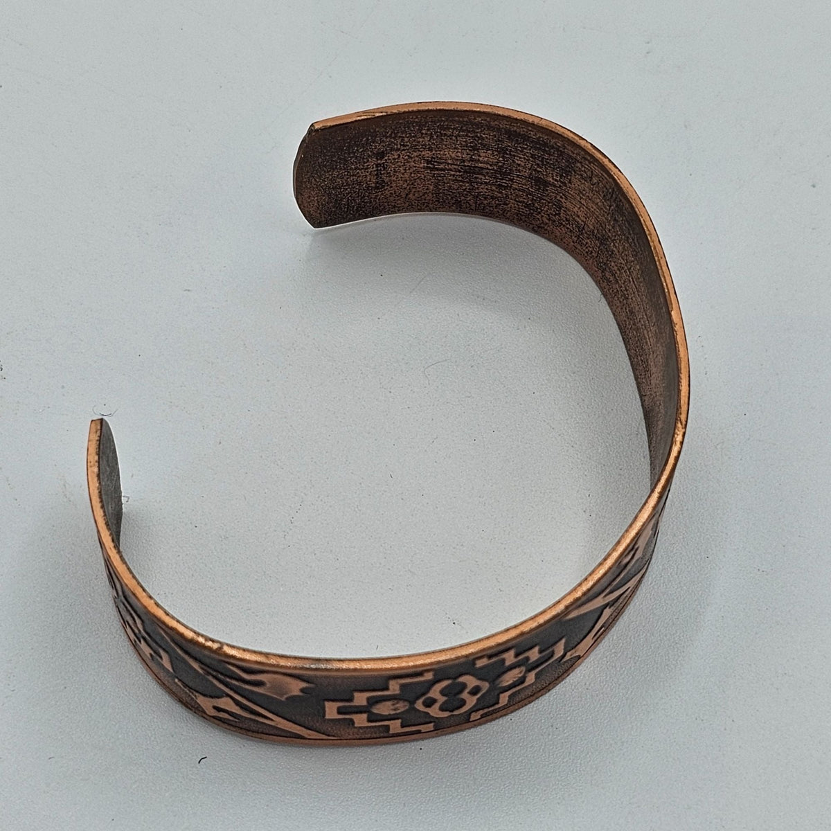 (89) Vintage Copper Cuff Bracelet Intricate Etched Pattern 1" Wide