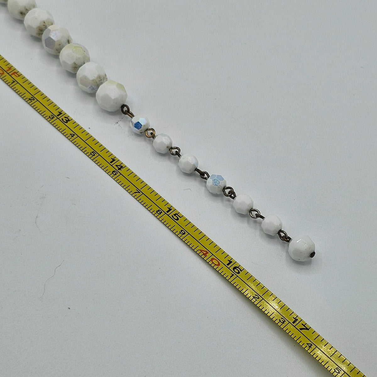 Alice Caviness Vintage White Glass Aurora Borealis Faceted Necklace