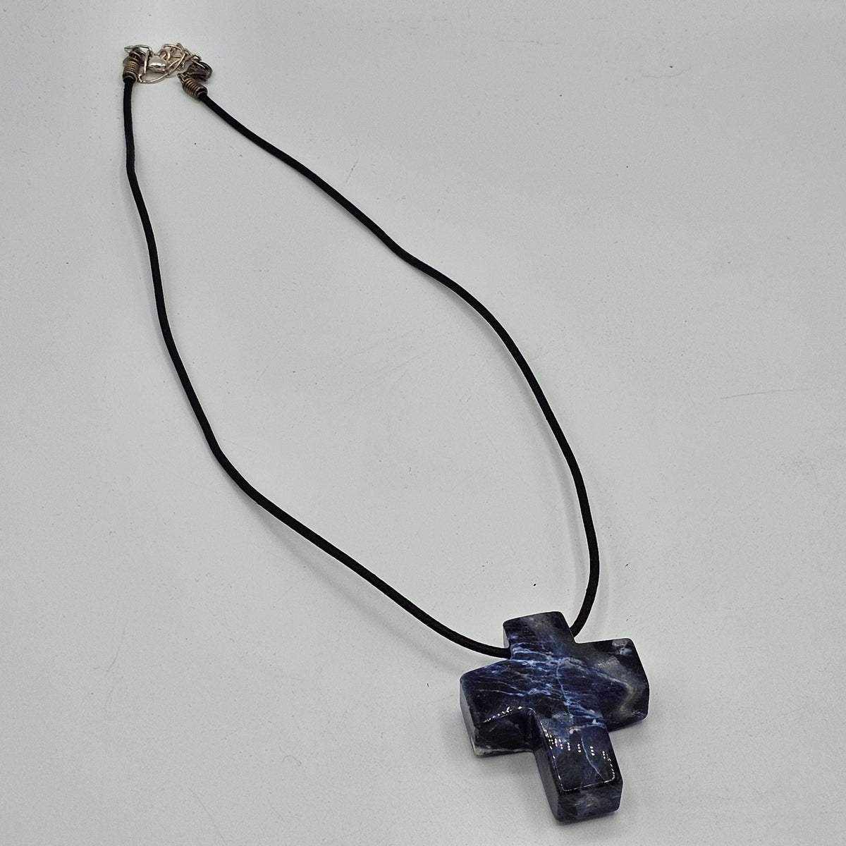 Jay King DTR 925 Sterling Silver Huge Chunky Sodalite Crucifix Natural Stone Adjustable