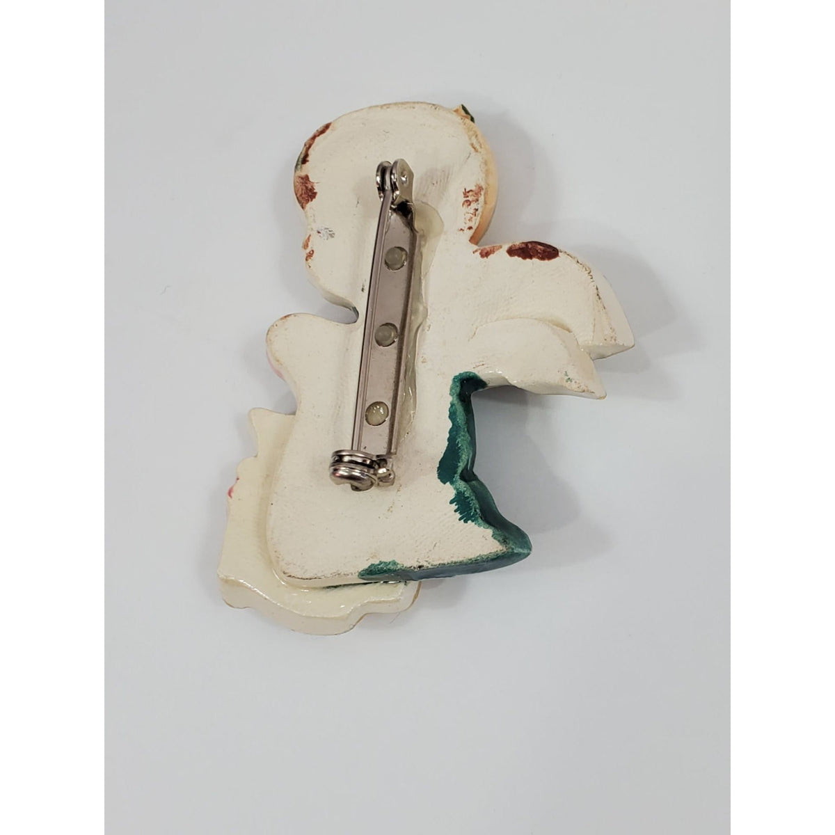 Praying Angel Kitten Handcrafted Porcelain Brooch Vintage
