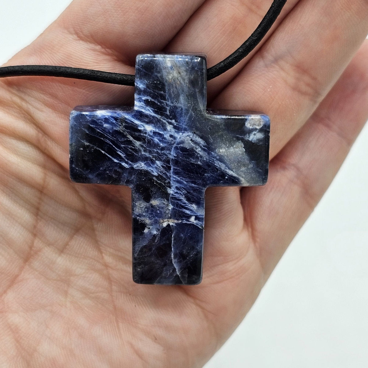 Jay King DTR 925 Sterling Silver Huge Chunky Sodalite Crucifix Natural Stone Adjustable