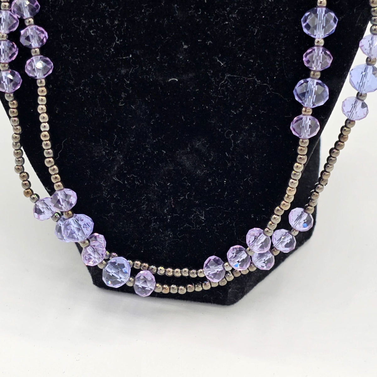 Purple Faceted Crystal Hematite Seed Beaded Long Necklace Vintage
