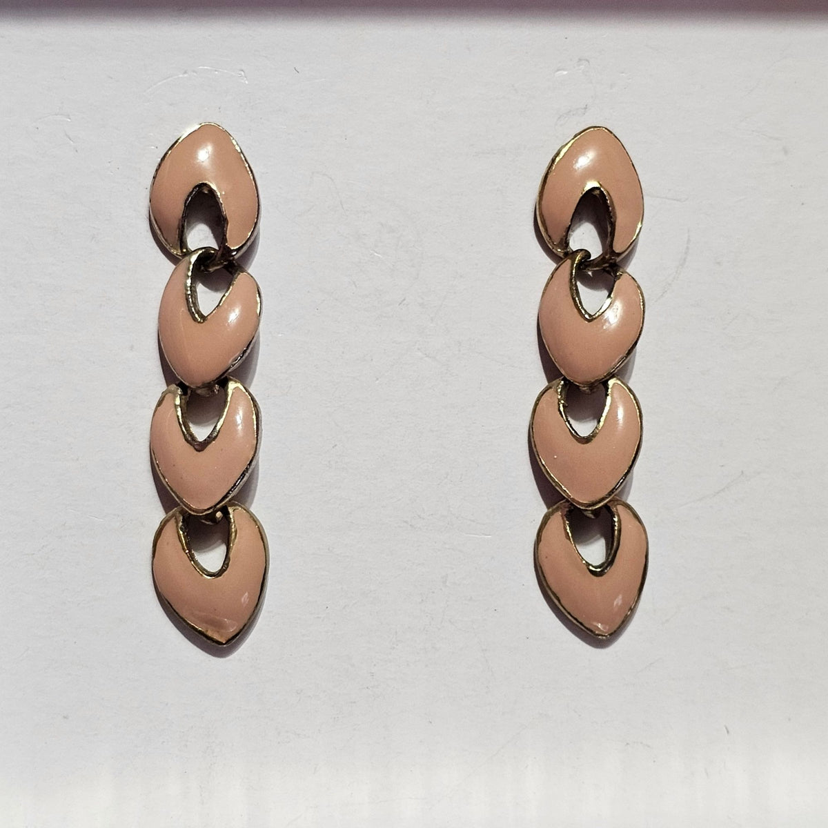 (698) Gold Blush Enamel Linked Dangle Earrings