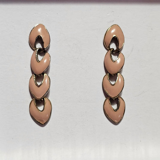 (698) Gold Blush Enamel Linked Dangle Earrings