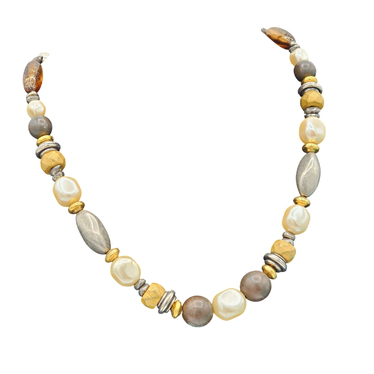(41) Liz Claiborne Shades of Brown Beaded Necklace Vintage 90s