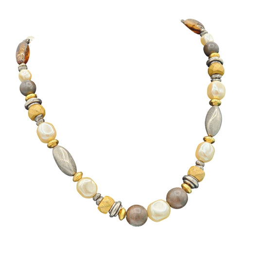 (41) Liz Claiborne Shades of Brown Beaded Necklace Vintage 90s